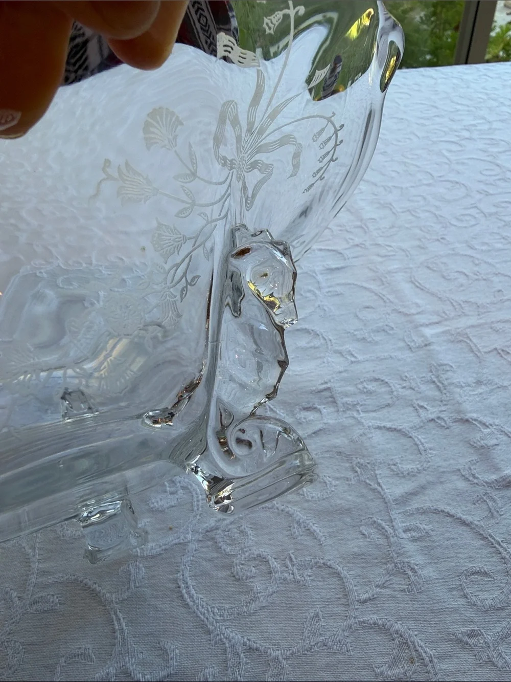 Rare Heisey Orchid Three Toed Seahorse Bowl Etched Glass USA